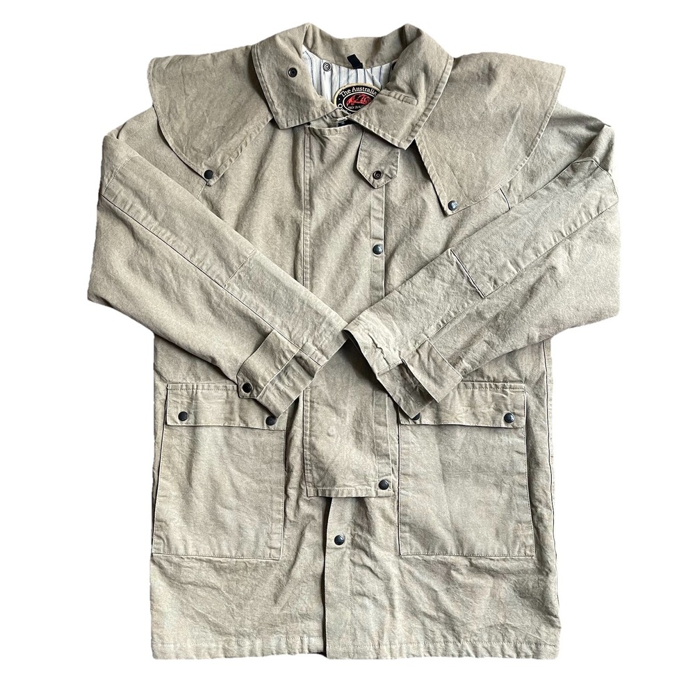 Australian Outback Collection Mens Duster Jacket L Tan Canvas Chore Western Work
